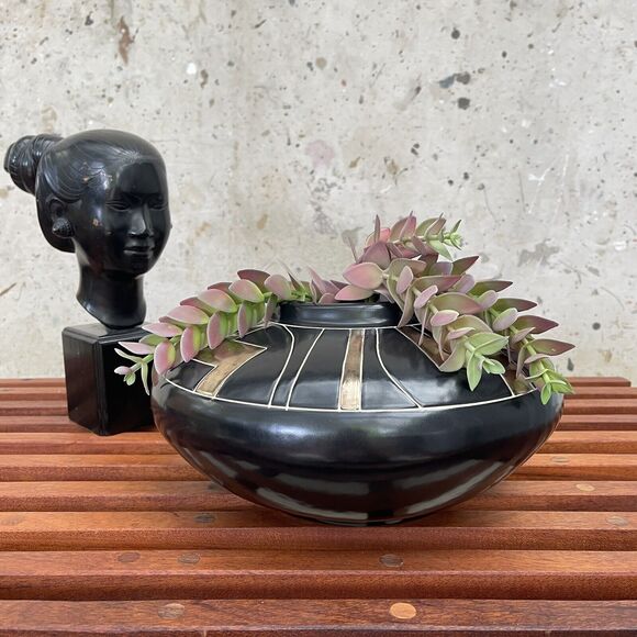 Large 11” VTG Harris Potteries Chicago "CAIRO" Art Deco Design MCM Squat Vase - Picture 7 of 7